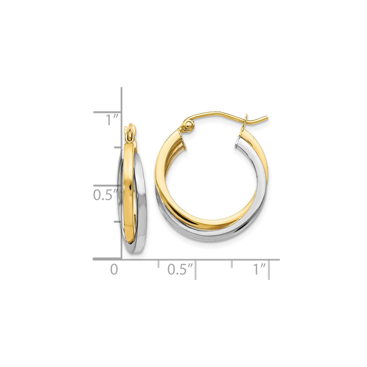 10k Two-Tone Gold Hoop Earrings with Polished Twist Design for Women, 14mm Diameter