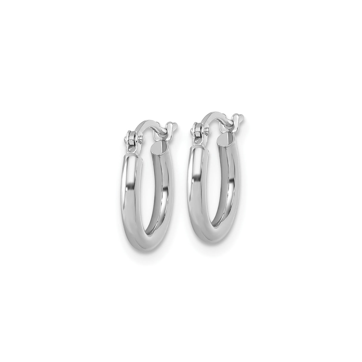 10k White Gold Hoop Earrings, Classic Round Polished Design, Minimalist Modern Style for Women