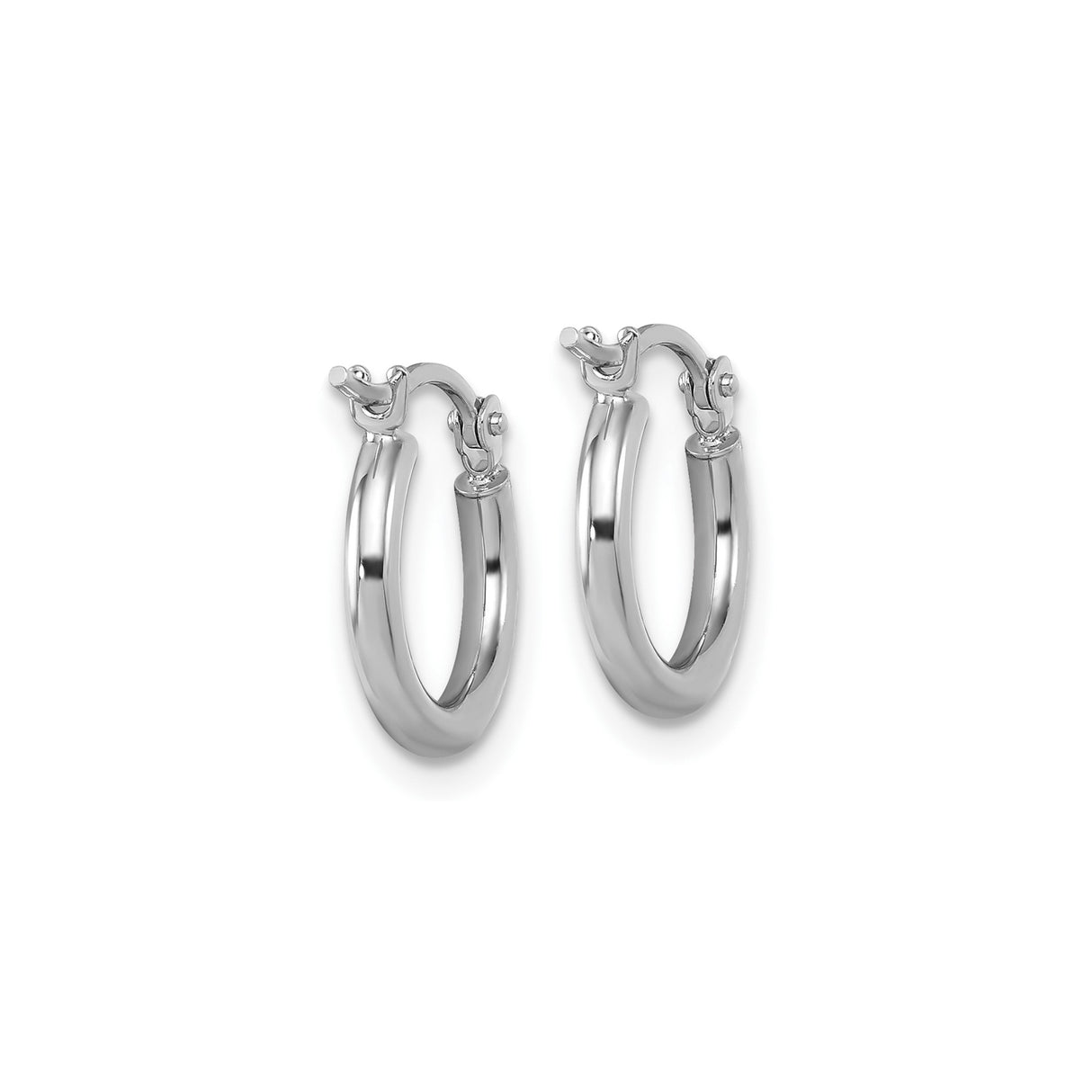 10k White Gold Hoop Earrings, Classic Round Polished Design, Minimalist Modern Style for Women