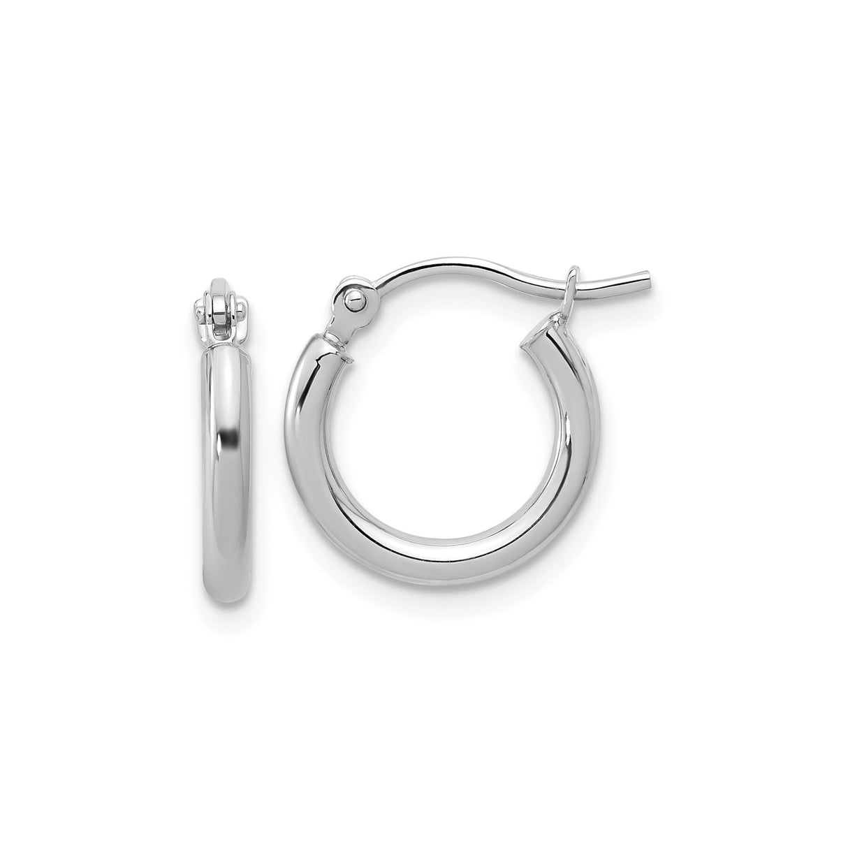 10k White Gold Hoop Earrings, Classic Round Polished Design, Minimalist Modern Style for Women
