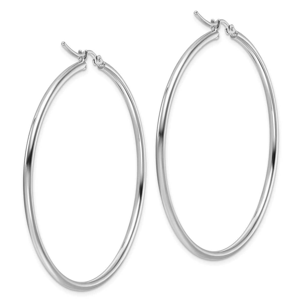 10k White Gold Hoop Earrings, Hinged Closure, Polished Lightweight Round Design