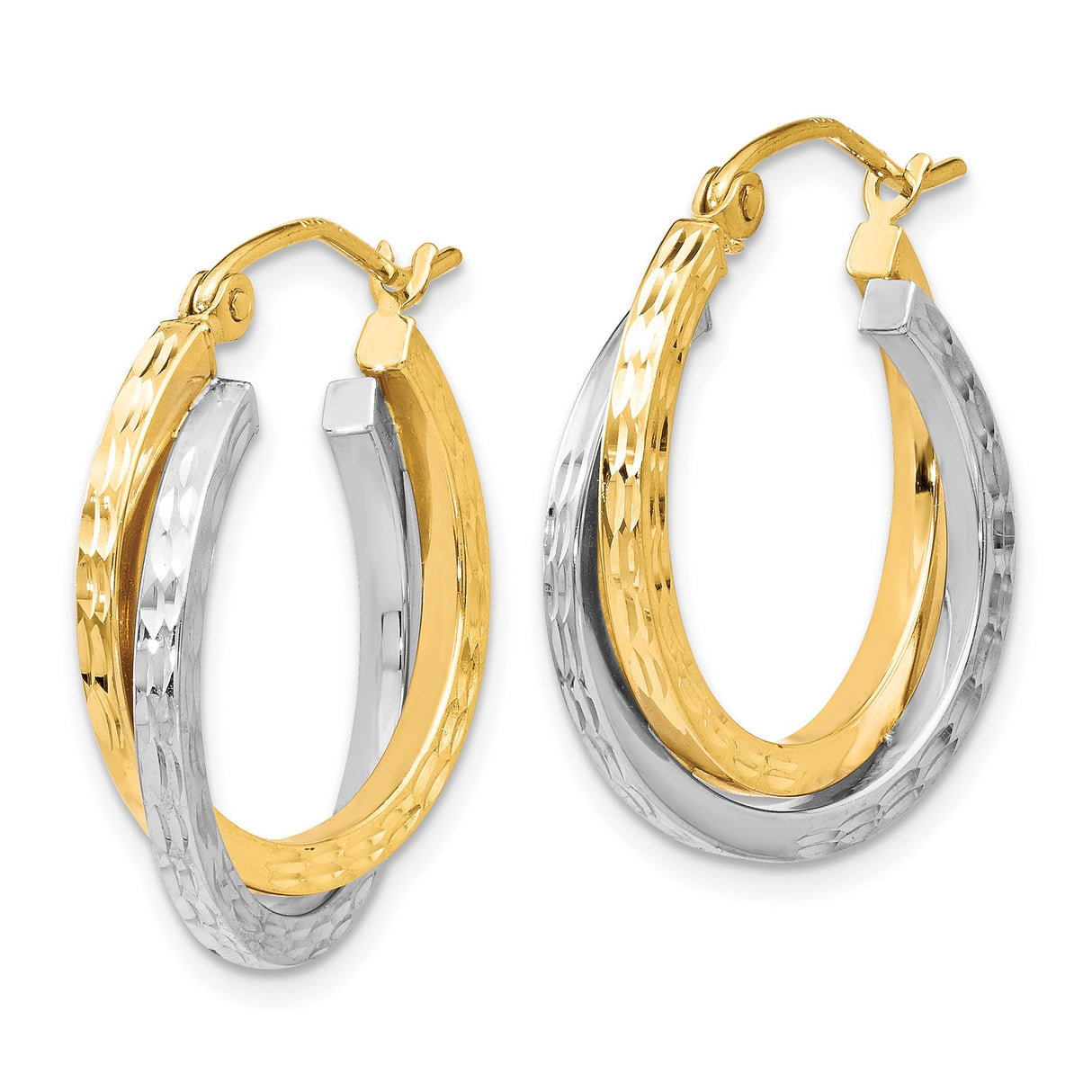 10k Two-Tone Gold Hoop Earrings with Polished Finish and Diamond Cut Detailing