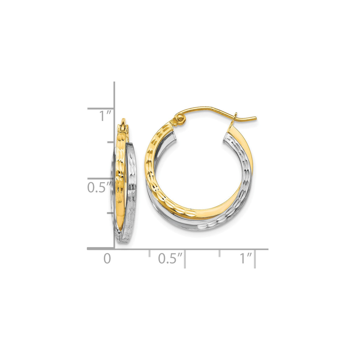 10k Two-Tone Gold Hoop Earrings with Polished Finish and Diamond Cut Detailing