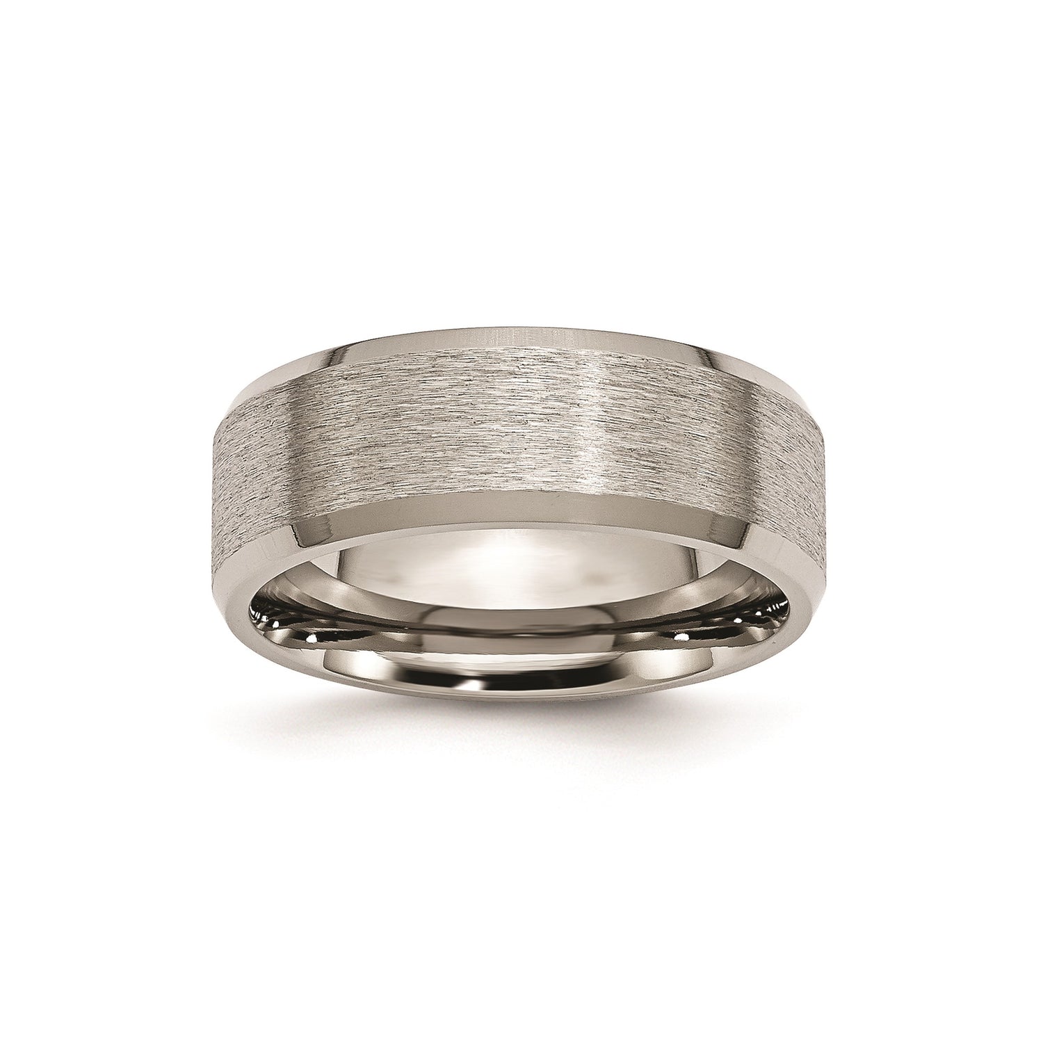 Titanium Mens Wedding Band, Brushed Center with Polished Beveled Edges, 8mm Comfort Fit Ring