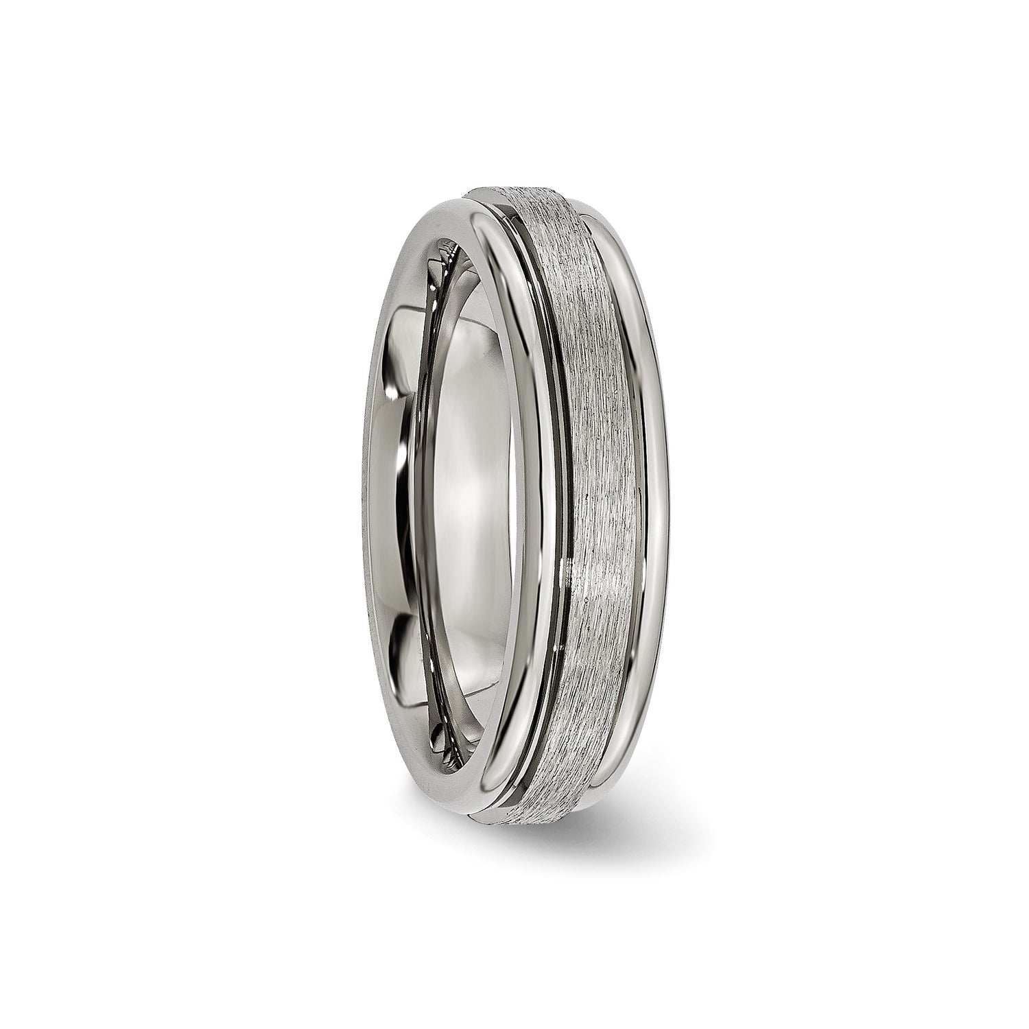 Titanium Ring with Brushed Center and Polished Edges, 6mm Comfort Fit Mens Wedding Band