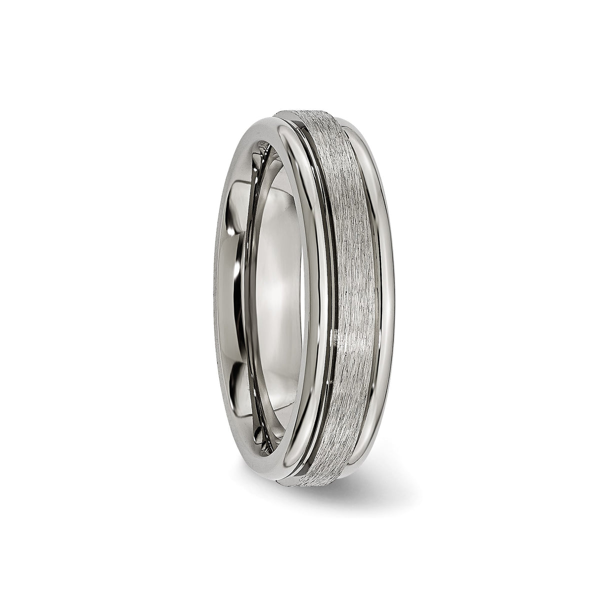 Titanium Ring with Brushed Center and Polished Edges, 6mm Flat Edge Mens Wedding Band
