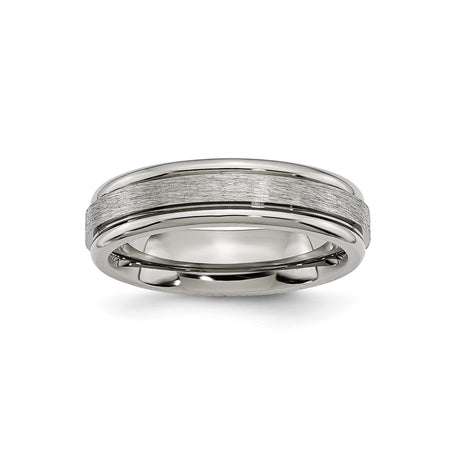 Titanium Ring with Brushed Center and Polished Edges, 6mm Flat Edge Mens Wedding Band