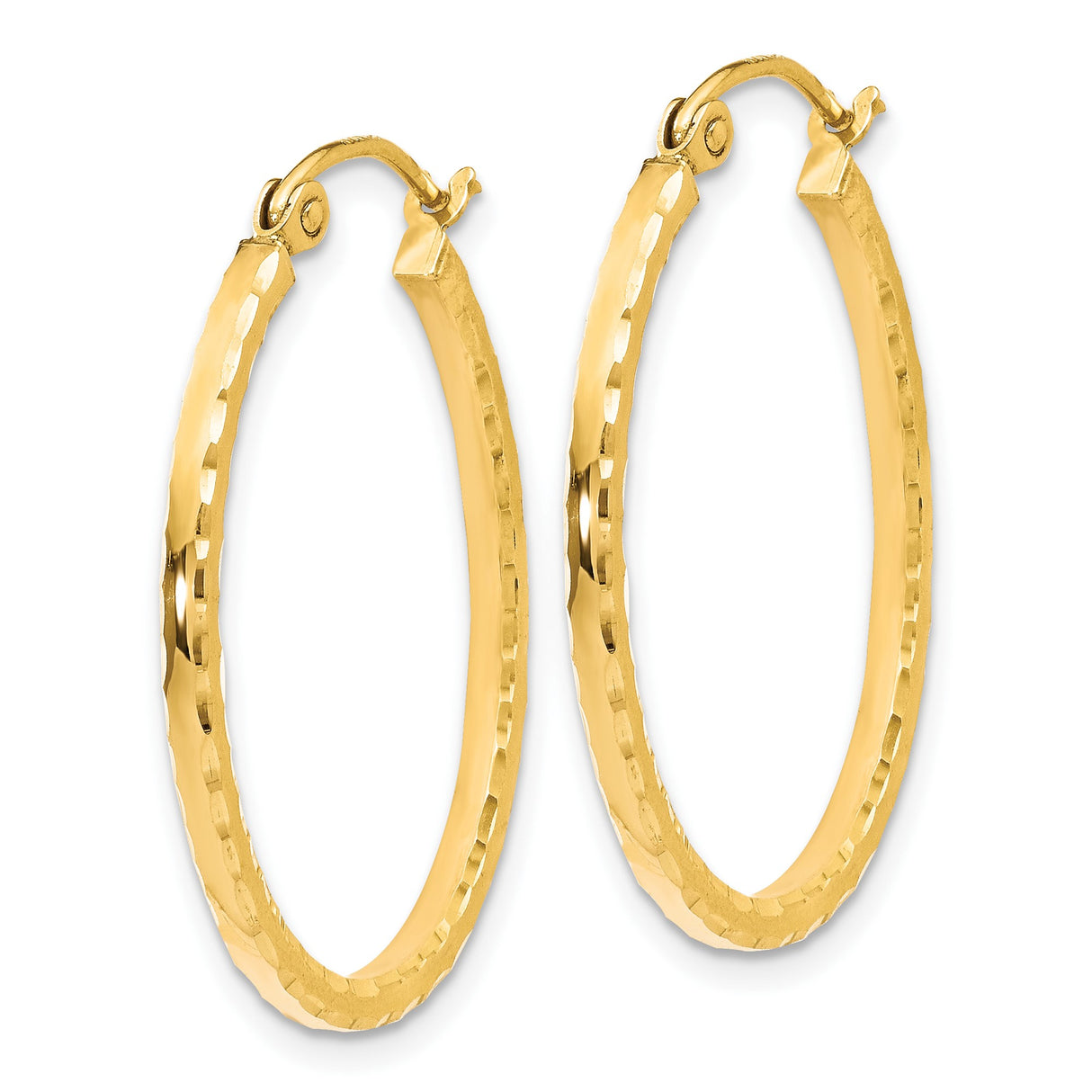 10k Yellow Gold Hoop Earrings with Hammered Texture and Polished Finish for Women