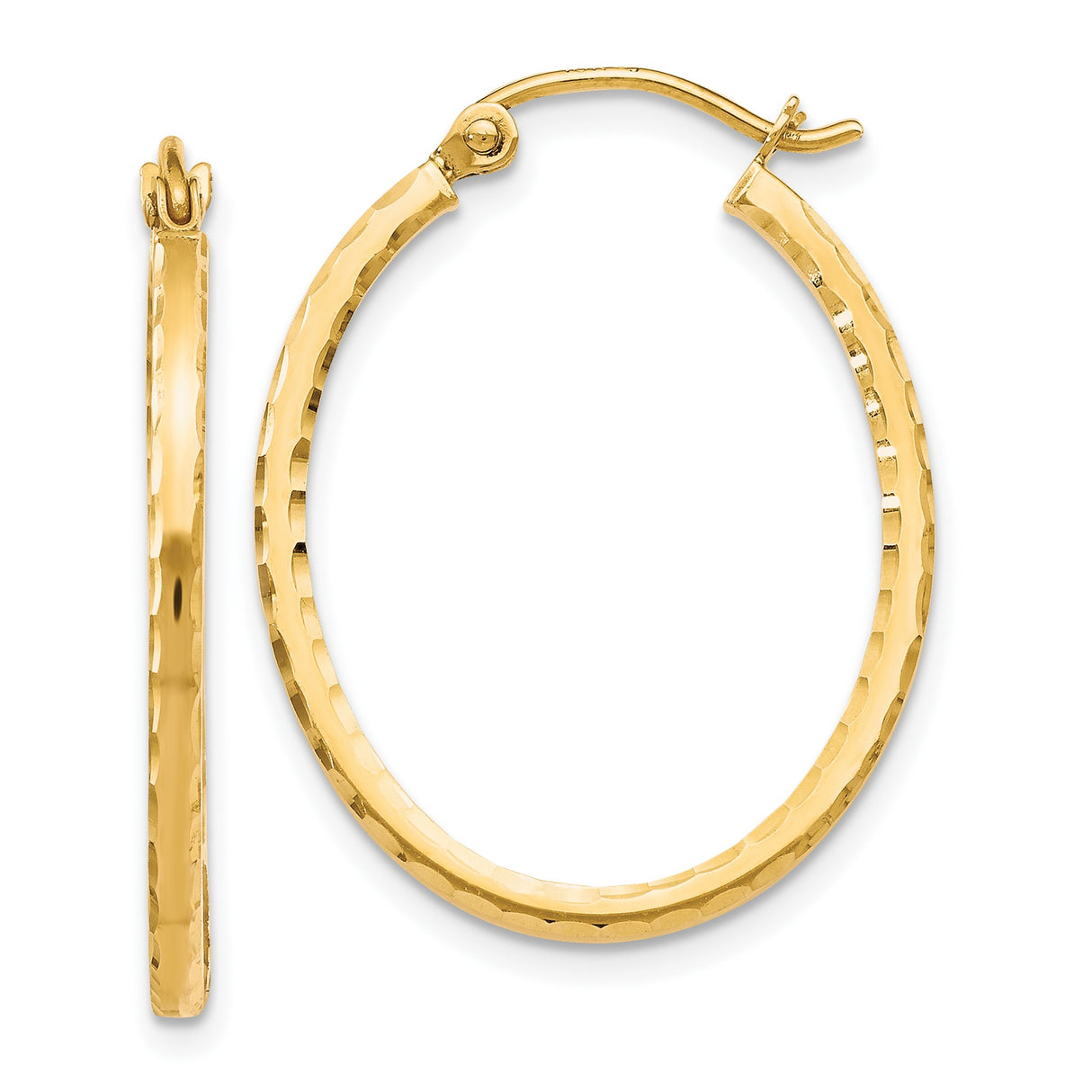 10k Yellow Gold Hoop Earrings with Hammered Texture and Polished Finish for Women