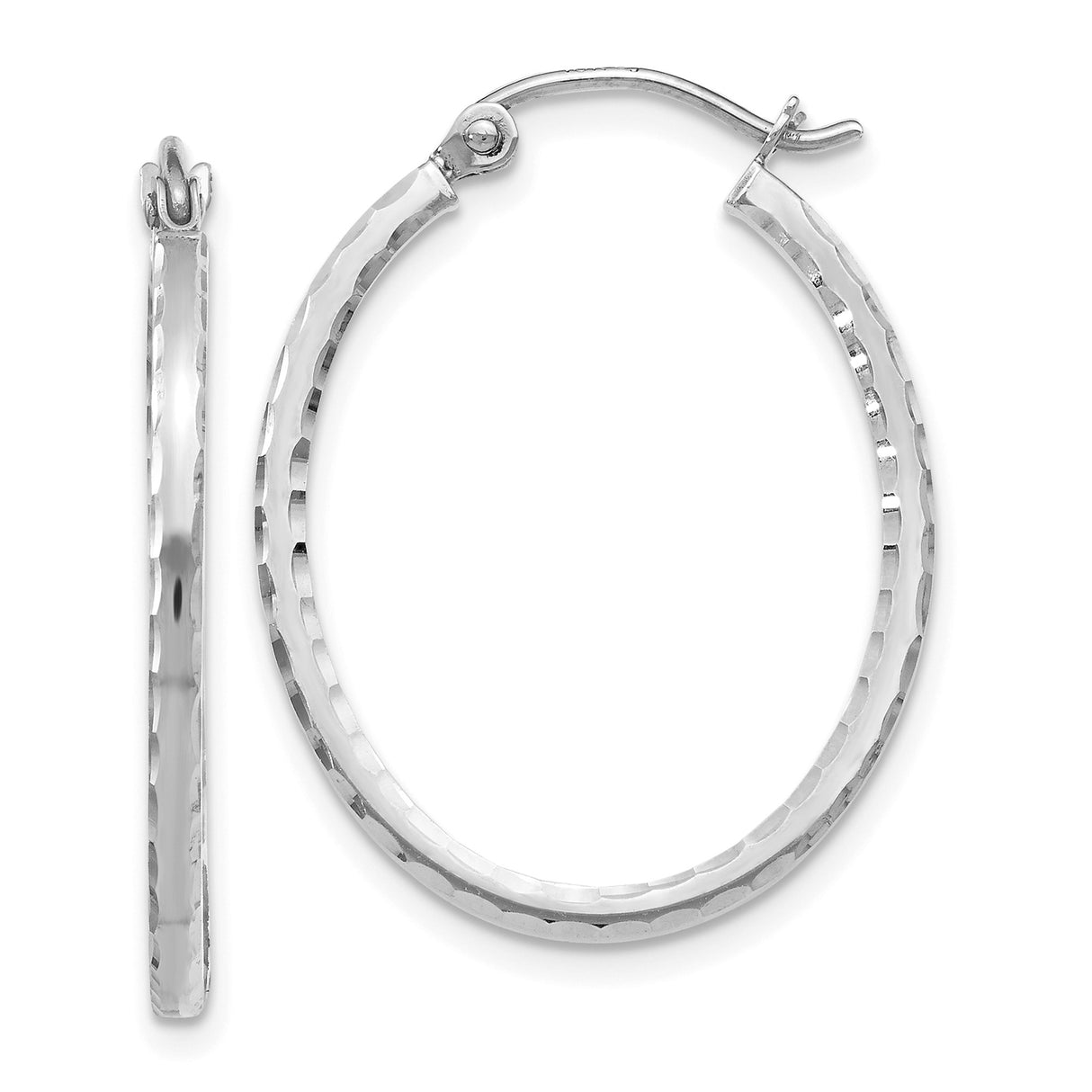 10k White Gold Hoop Earrings with Hammered Textured Finish, Lightweight Modern Design