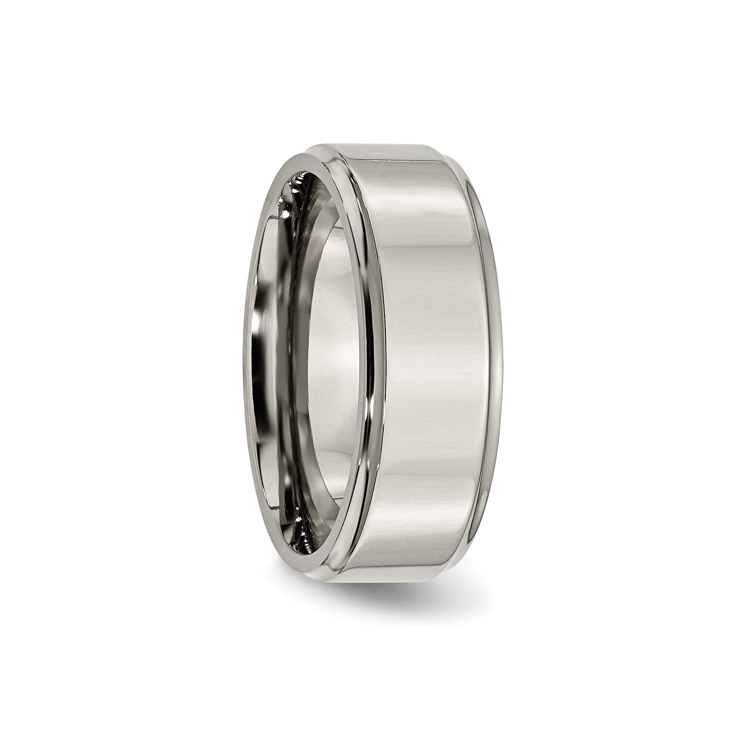 Titanium Mens Wedding Band with Brushed Center and Polished Beveled Edges, 8mm Comfort Fit Ring