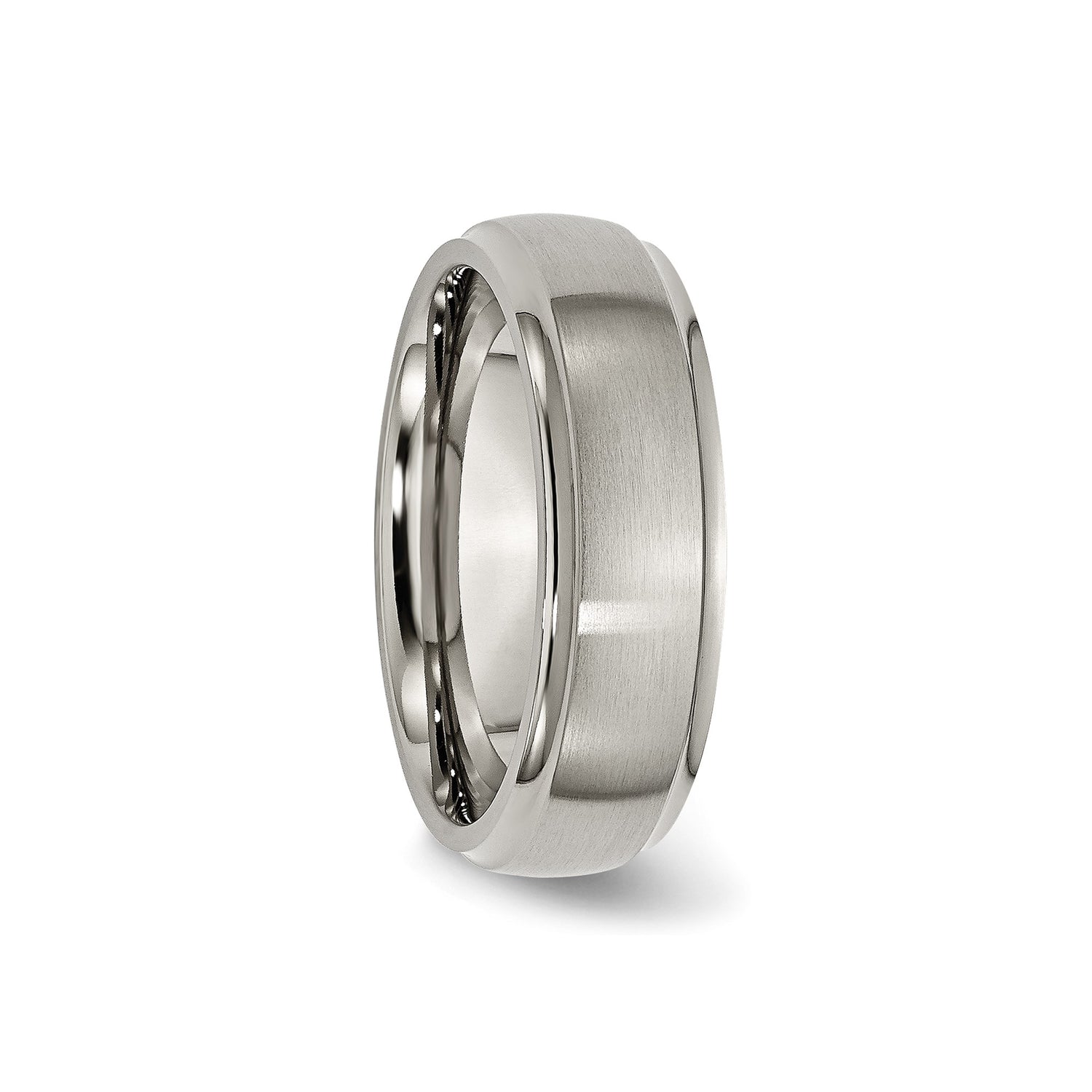 Titanium Mens Wedding Ring with Brushed Center and Polished Beveled Edge
