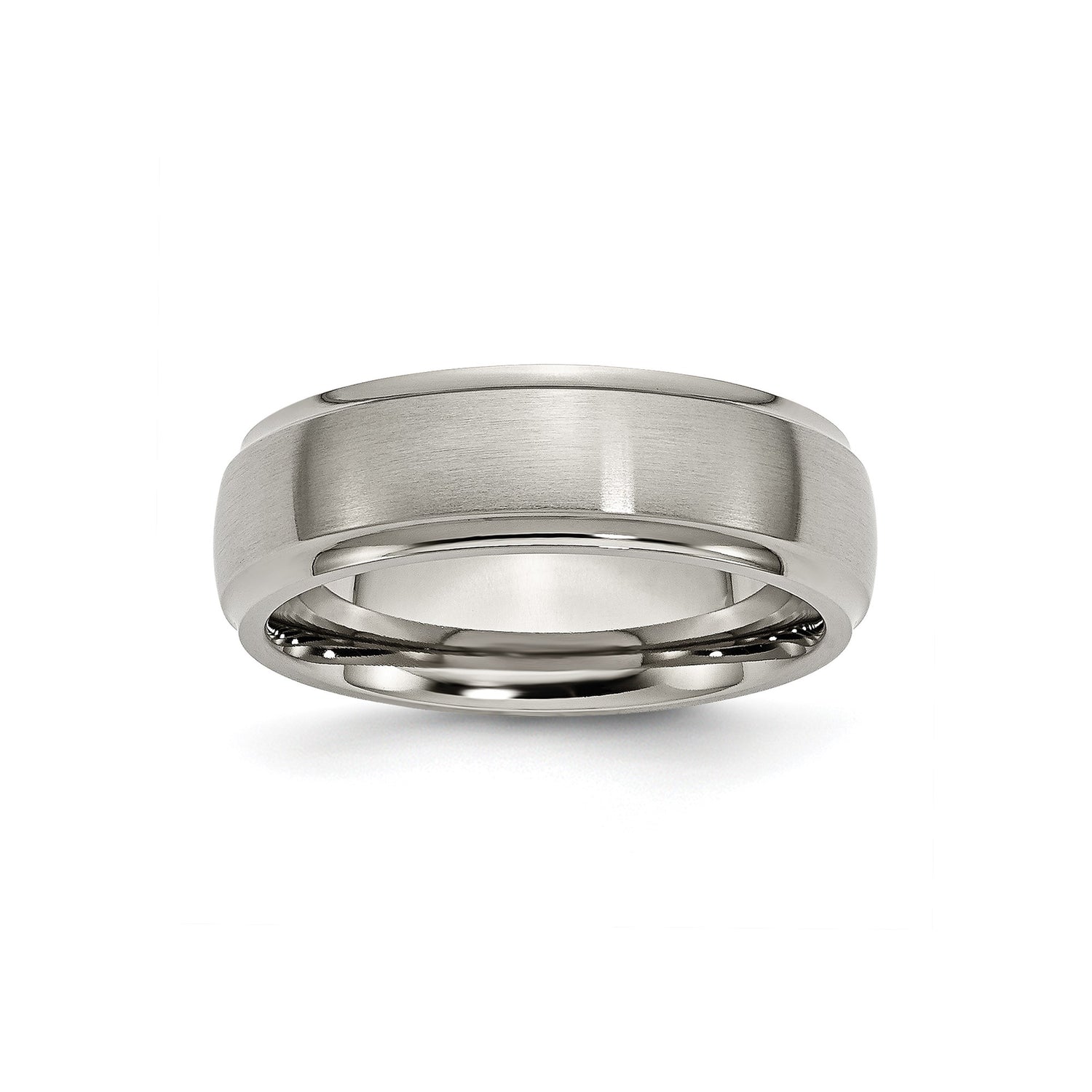 Titanium Ring with Brushed Center and Polished Edges, 7mm Flat Comfort Fit Band