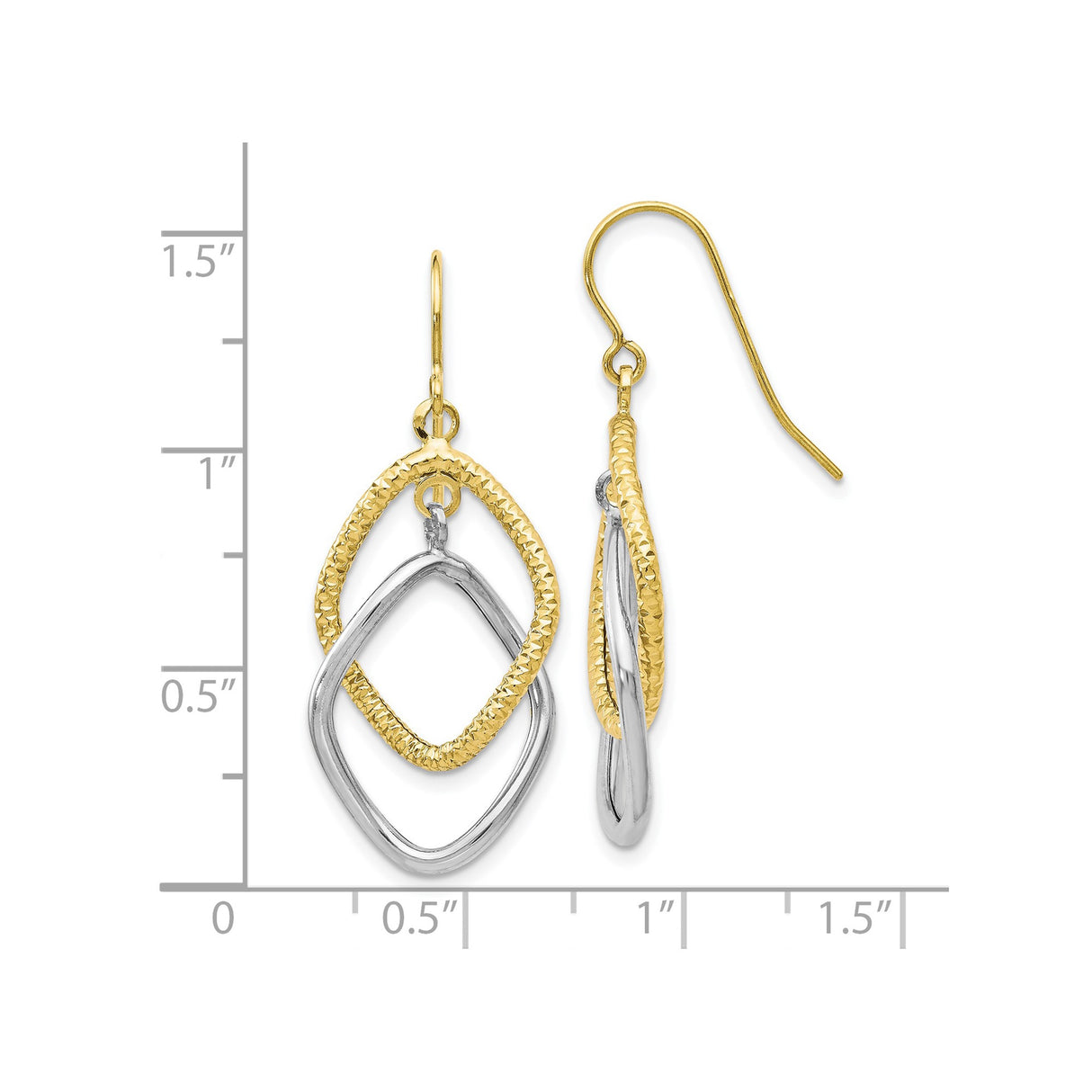 10k Yellow Gold Drop Earrings with Two-Tone Interlocking Diamond-Shaped Loops