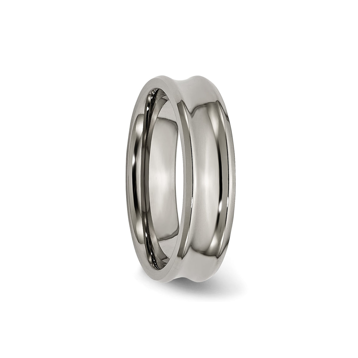 Titanium Mens Wedding Band with High Polish Finish, Wave Design, Beveled Edge, Comfort Fit