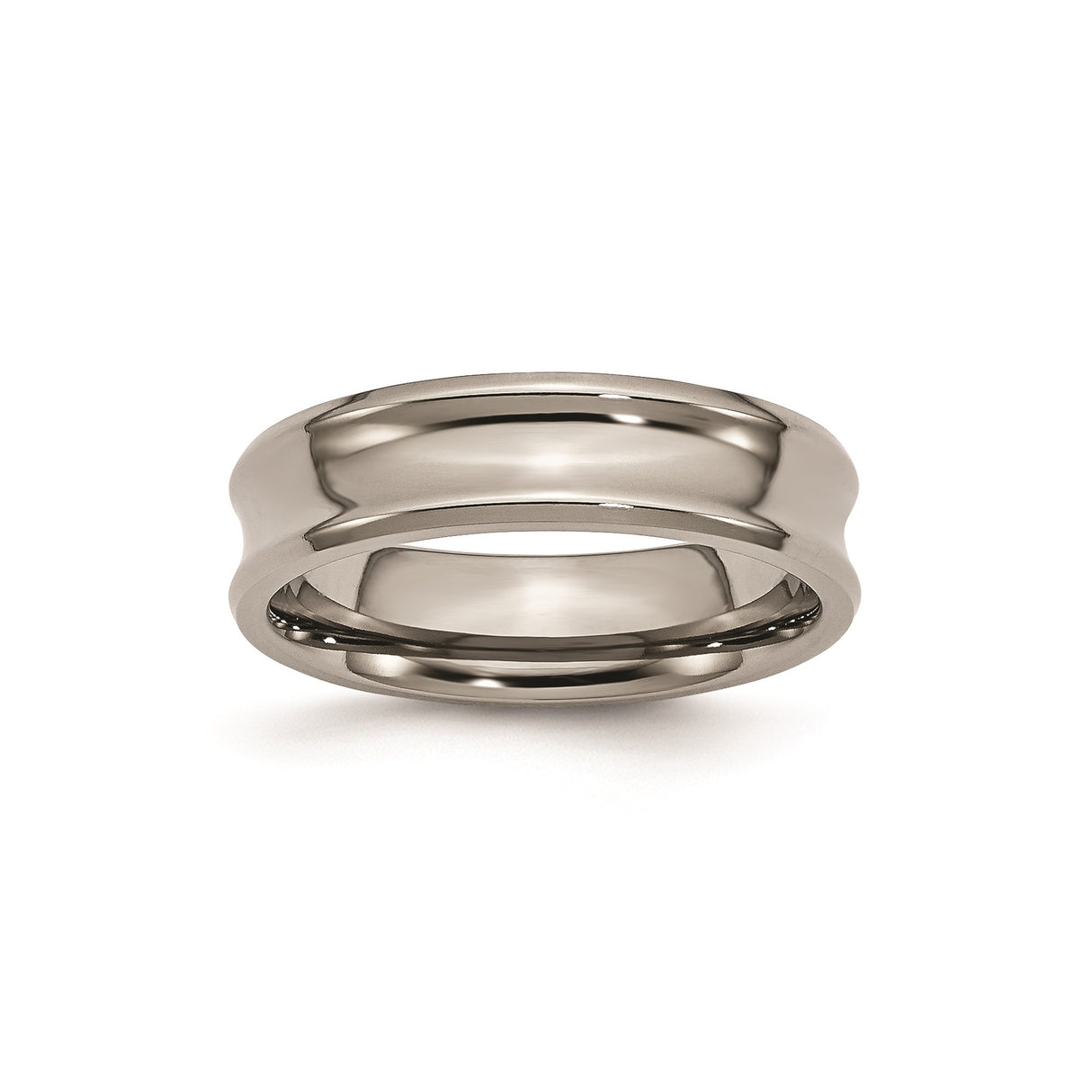 Titanium Mens Wedding Band with High Polish Finish, Wave Design, Beveled Edge, Comfort Fit