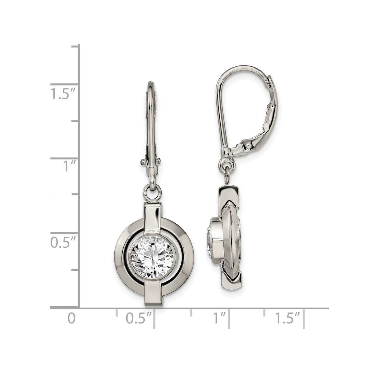 Titanium Drop Earrings with Cubic Zirconia, Geometric Circular Design, Hypoallergenic Leverback