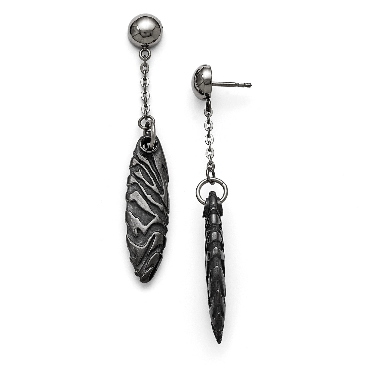 Titanium and Silver Drop Earrings, Two-Tone Tribal Feather Design for Men