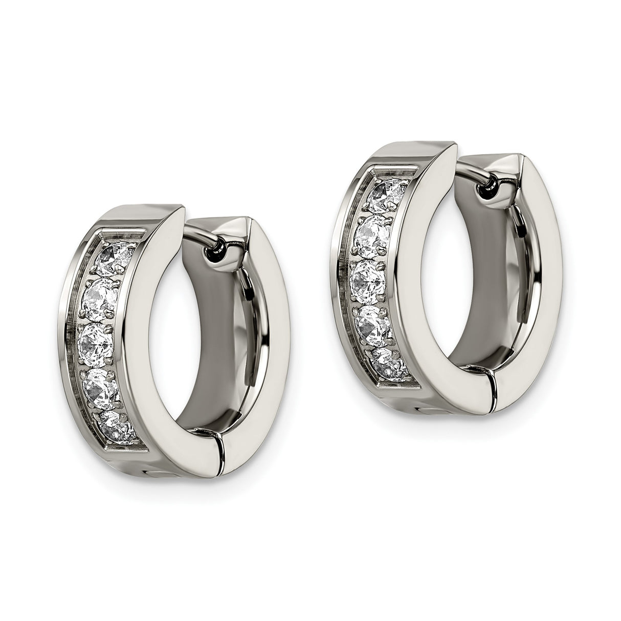 Titanium Hoop Earrings with Cubic Zirconia, Hypoallergenic Hinged Design, Unisex Polished Style