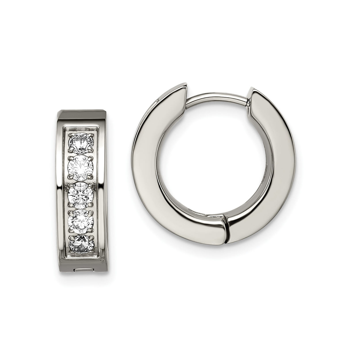 Titanium Hoop Earrings with Cubic Zirconia, Hypoallergenic Hinged Design, Unisex Polished Style