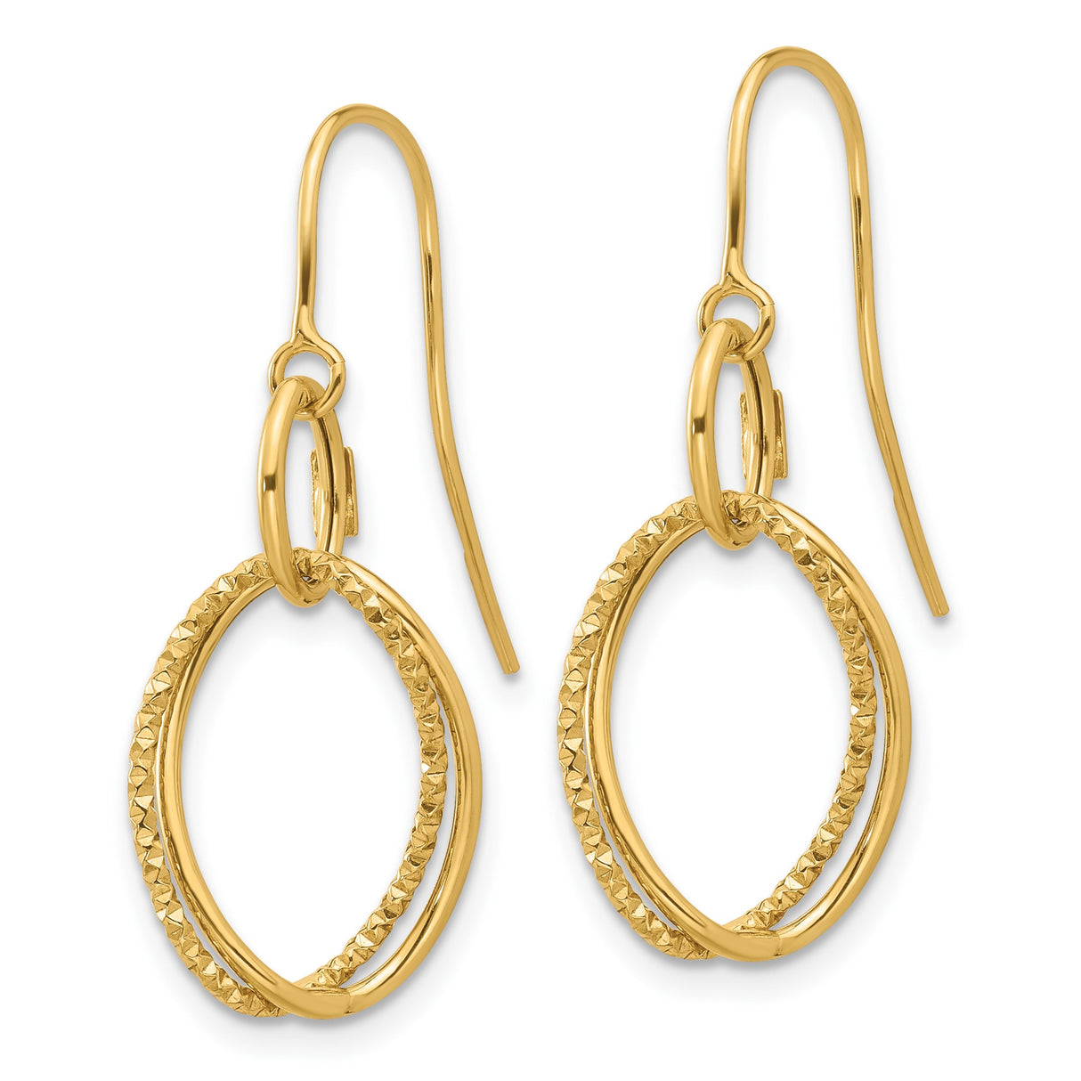 10k Yellow Gold Twisted Teardrop Loop Earrings with Textured and Polished Finish