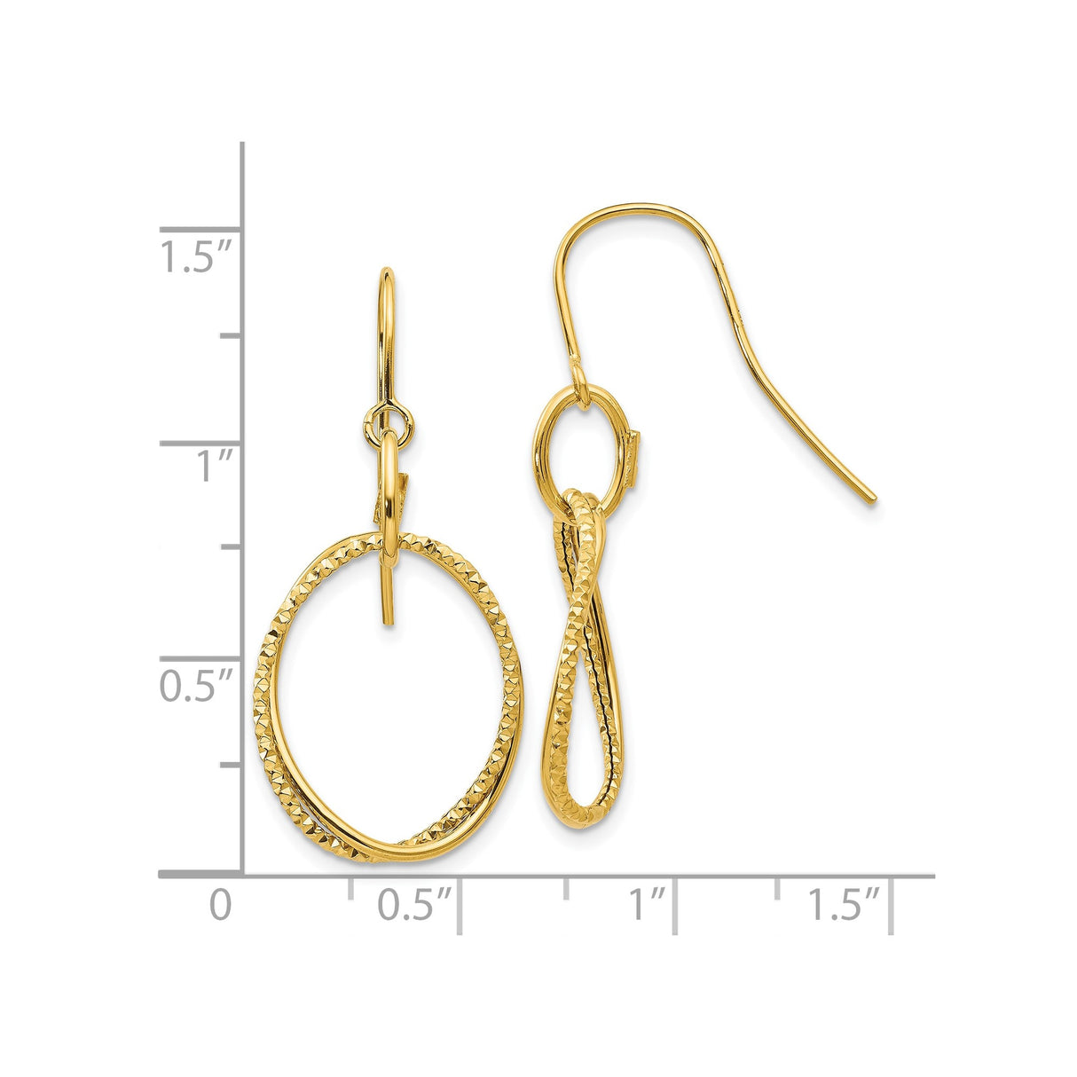 10k Yellow Gold Twisted Teardrop Loop Earrings with Textured and Polished Finish