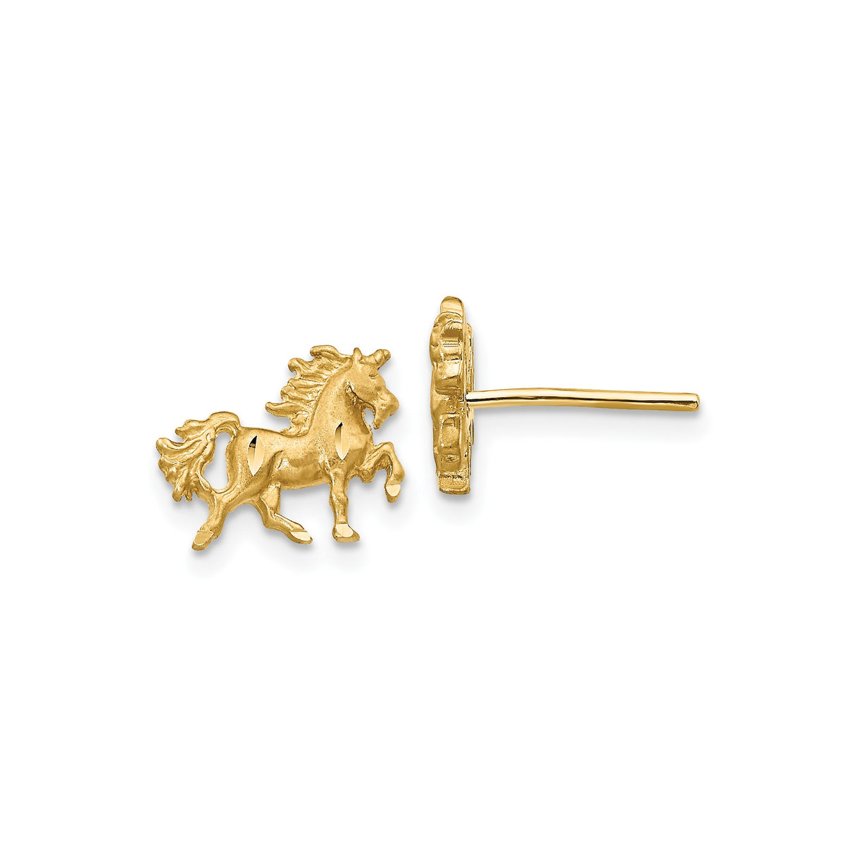 14k Yellow Gold Prancing Horse Stud Earrings, Equestrian Motif Animal Jewelry for Women