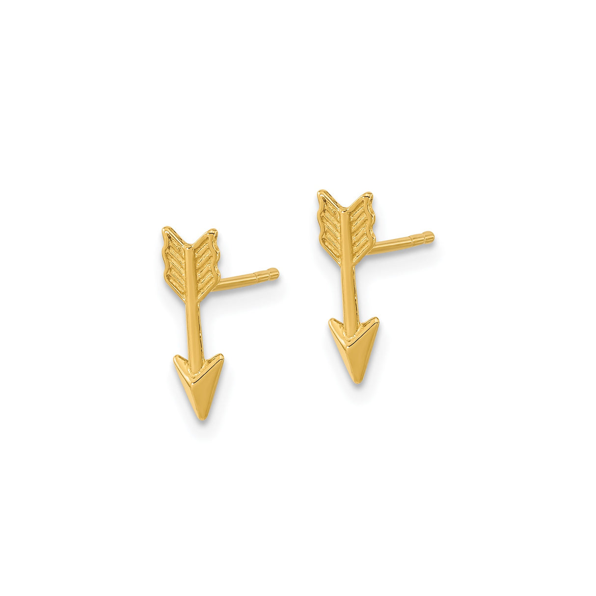 14k Yellow Gold Arrow Stud Earrings, Minimalist Sleek Boho Design for Women