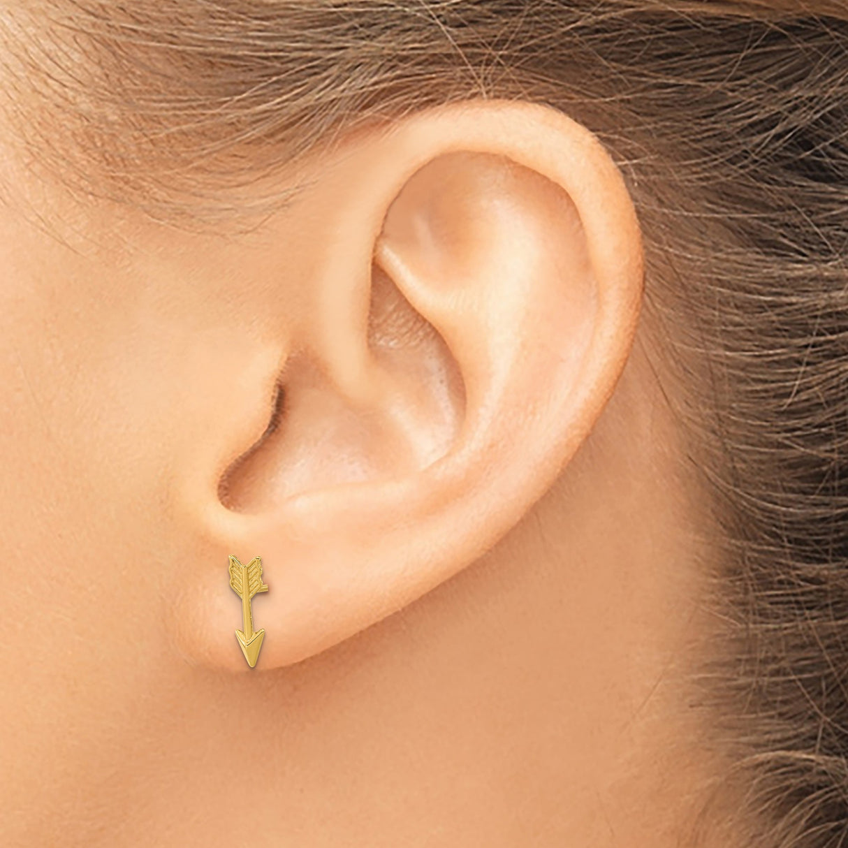 14k Yellow Gold Arrow Stud Earrings, Minimalist Sleek Boho Design for Women