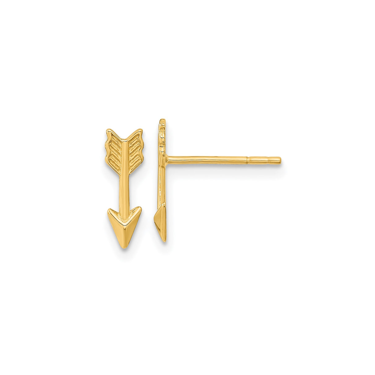 14k Yellow Gold Arrow Stud Earrings, Minimalist Sleek Boho Design for Women