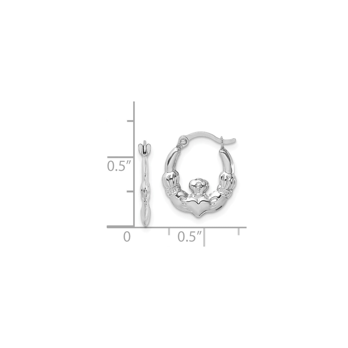 14k White Gold Claddagh Hoop Earrings, Heart Hands Crown Irish Heritage Jewelry for Women