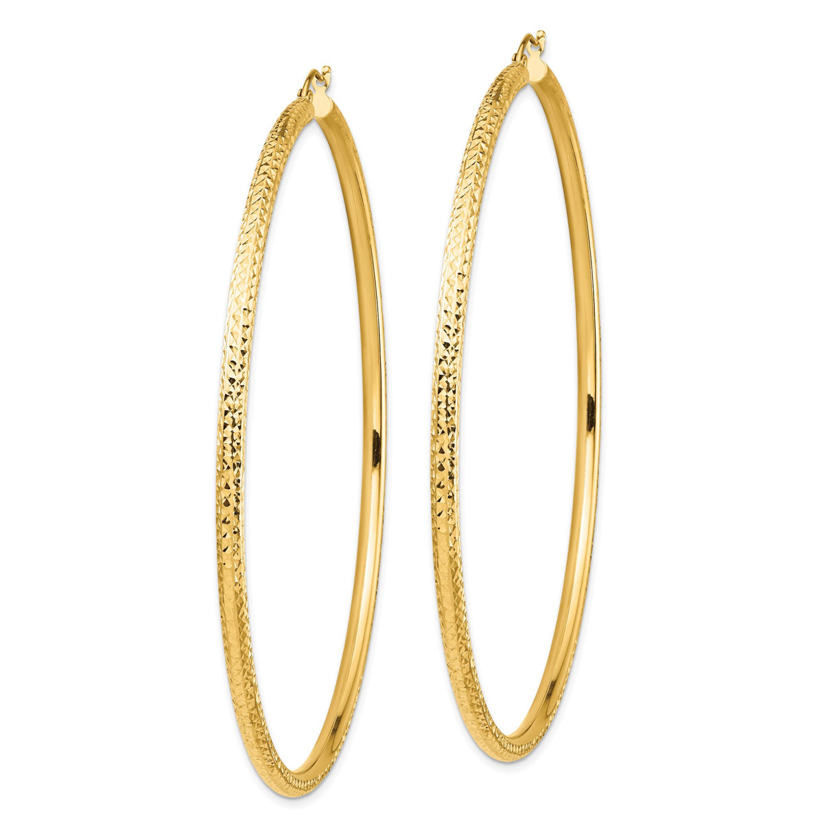 14k Yellow Gold Hoop Earrings, Diamond Cut Textured Classic Round Hoops for Women