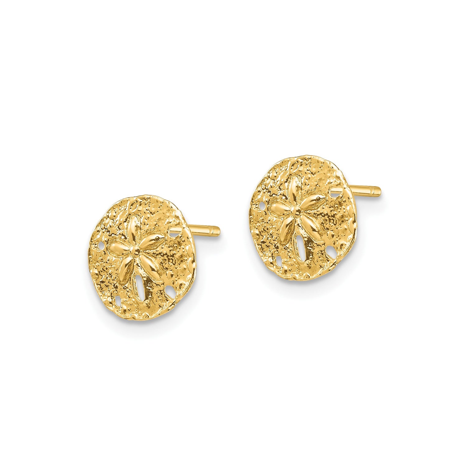 14k Yellow Gold Sand Dollar Stud Earrings with Textured Ocean-Inspired Design for Women