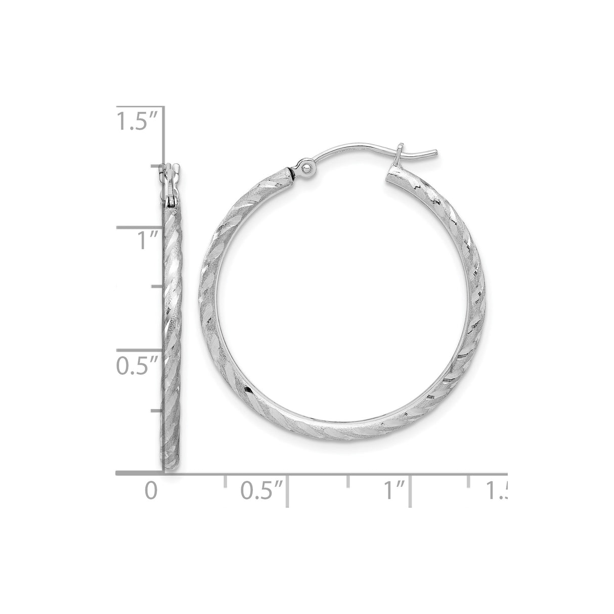 14k White Gold Hoop Earrings, Twisted Diamond Cut Textured Design