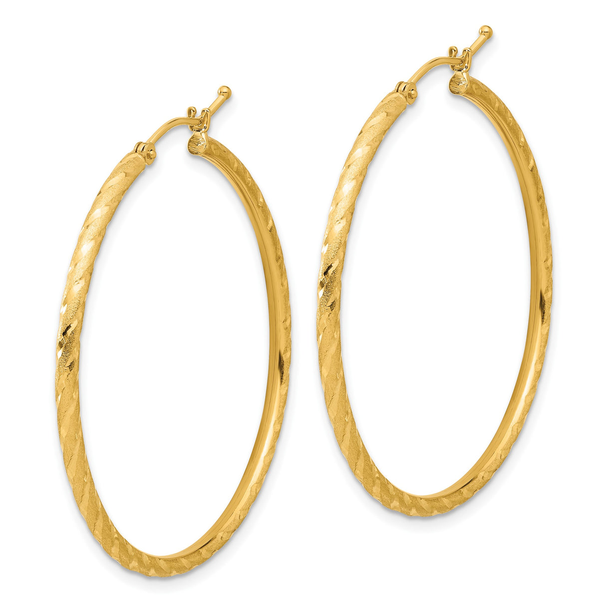 14k Yellow Gold Twisted Hoop Earrings, Diamond-Cut Textured Satin Finish, Large Statement Style