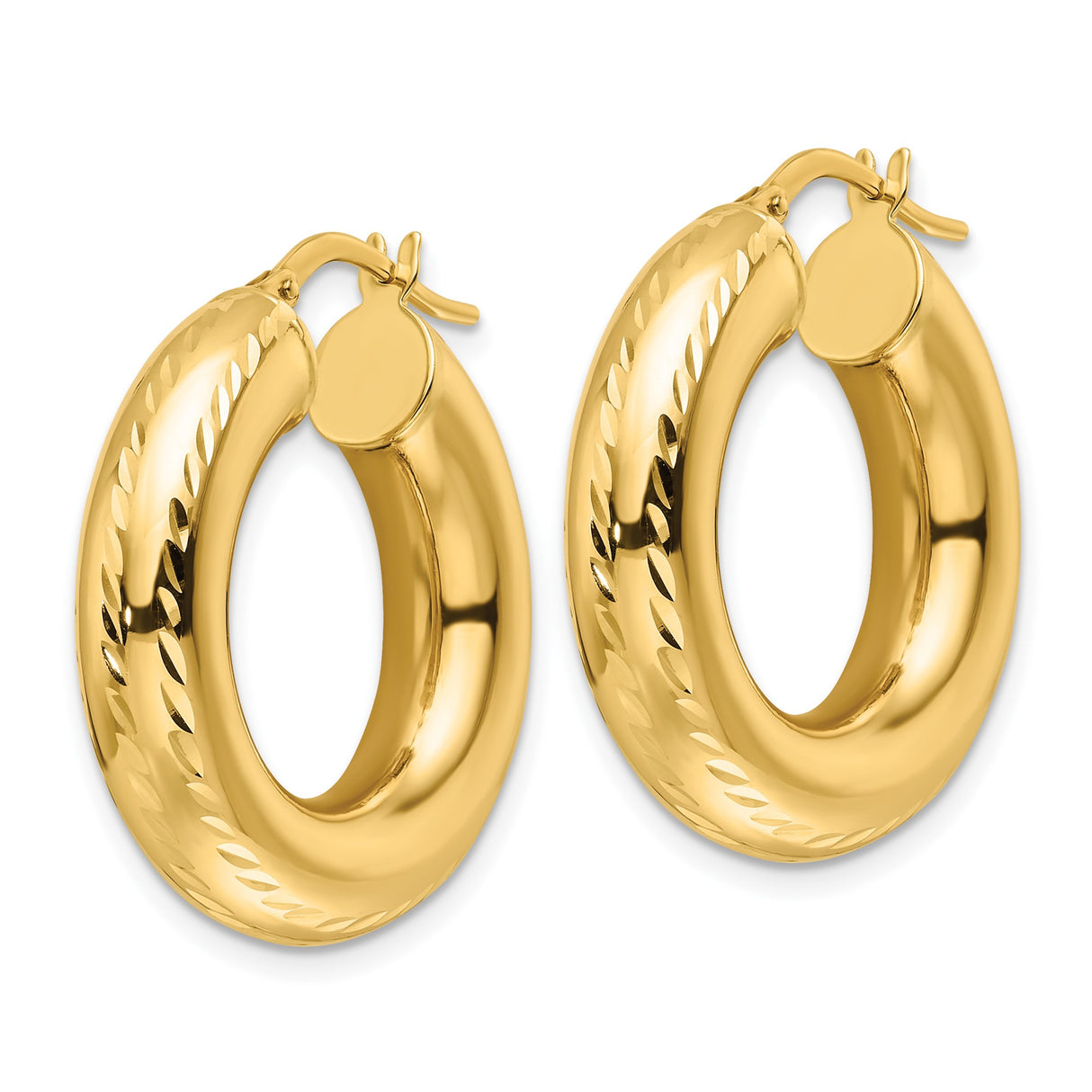 14k Yellow Gold Hoop Earrings, Thick Twisted Design, Lightweight Bold Fashion Jewelry