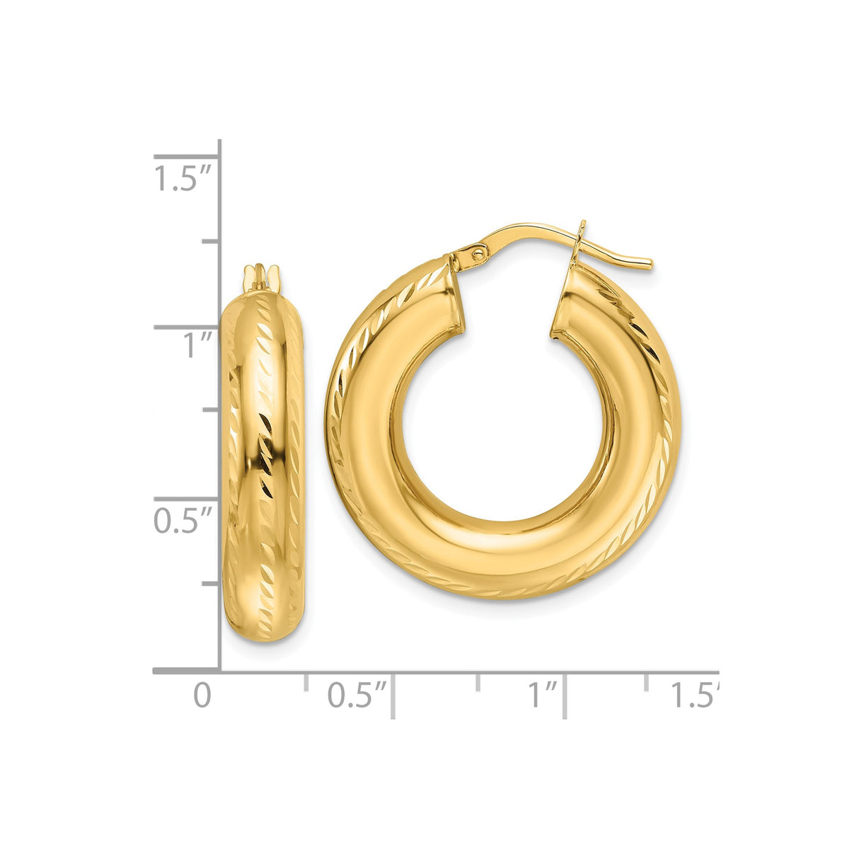 14k Yellow Gold Hoop Earrings, Thick Twisted Design, Lightweight Bold Fashion Jewelry