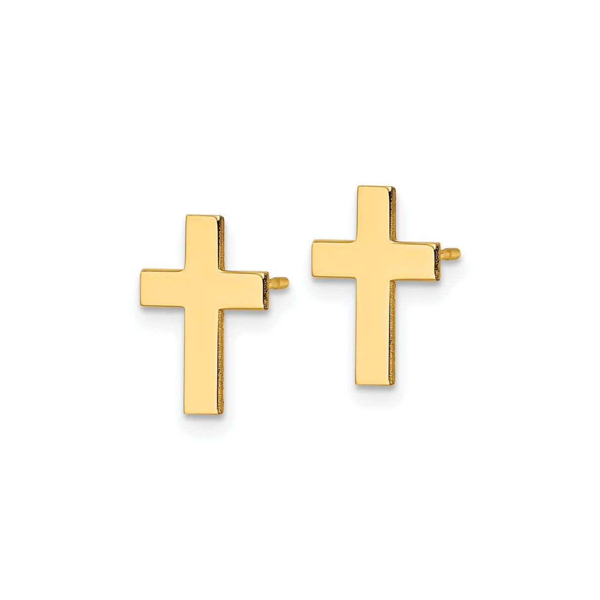 14k Yellow Gold Cross Stud Earrings, Polished Christian Design, Minimalist Religious Jewelry for Women