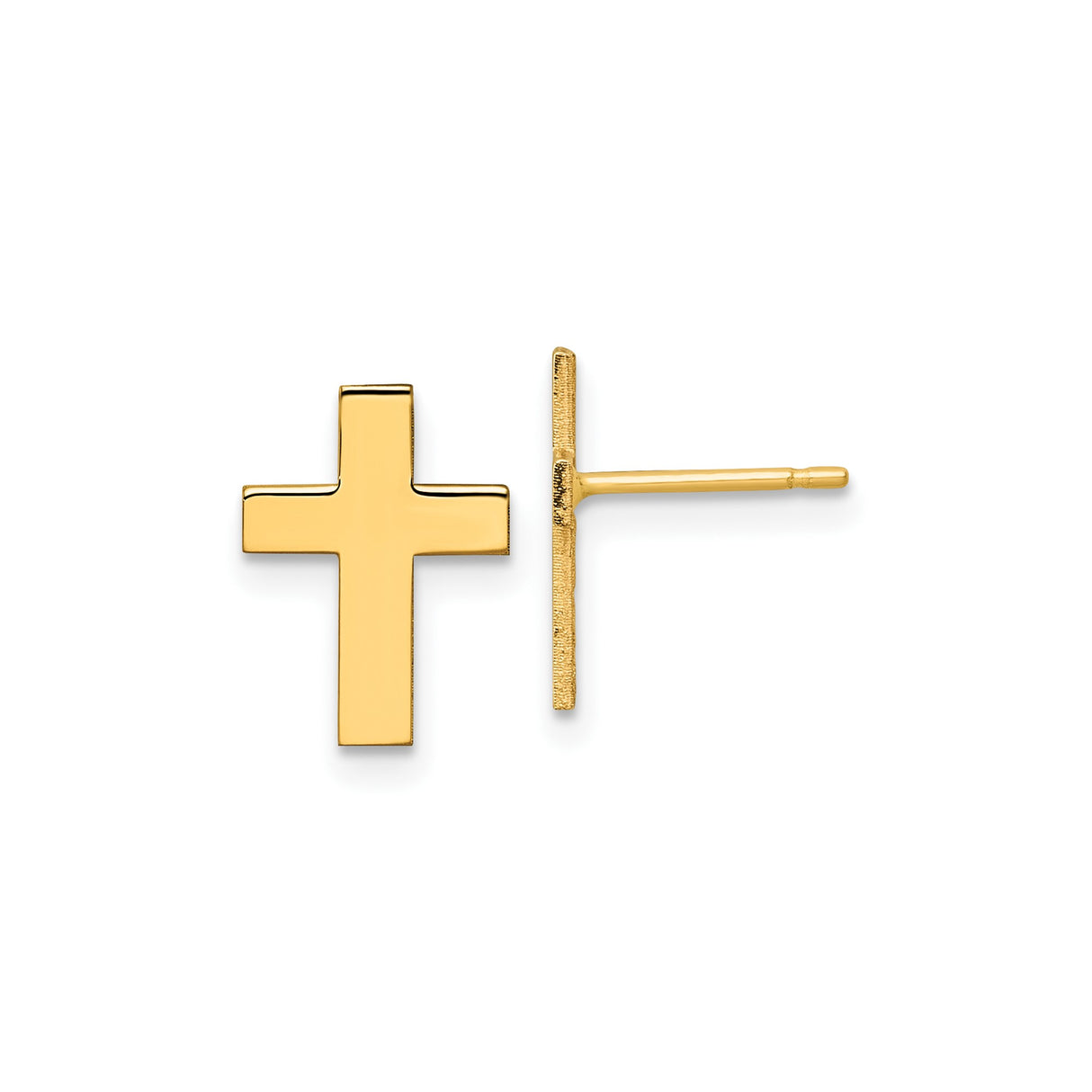 14k Yellow Gold Cross Stud Earrings, Polished Christian Design, Minimalist Religious Jewelry for Women
