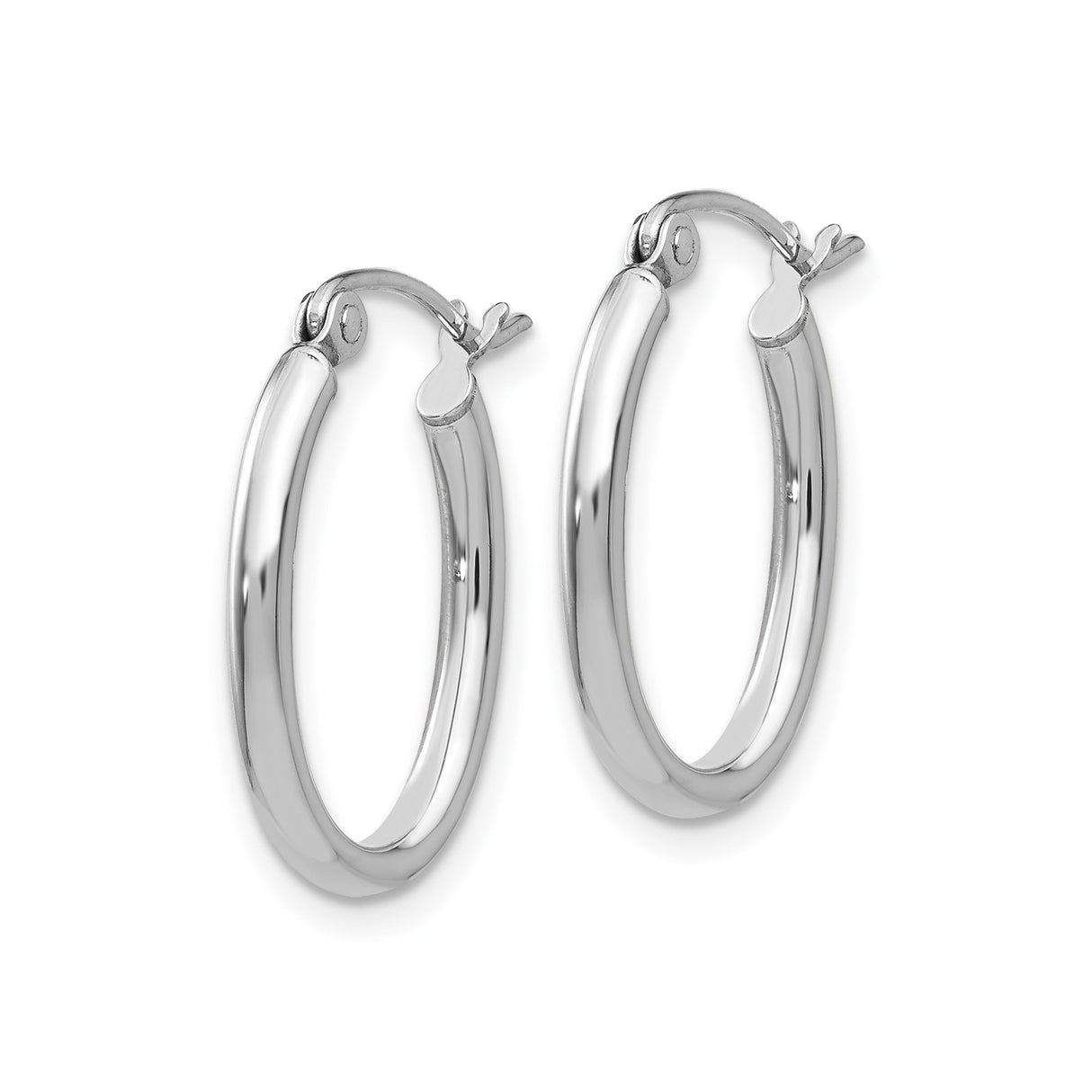 14k White Gold Oval Hoop Earrings, Polished Minimalist Hinged Design for Women
