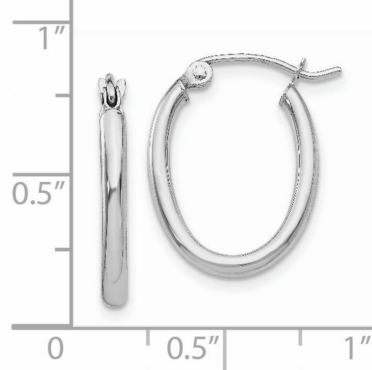 14k White Gold Oval Hoop Earrings, Polished Minimalist Hinged Design for Women