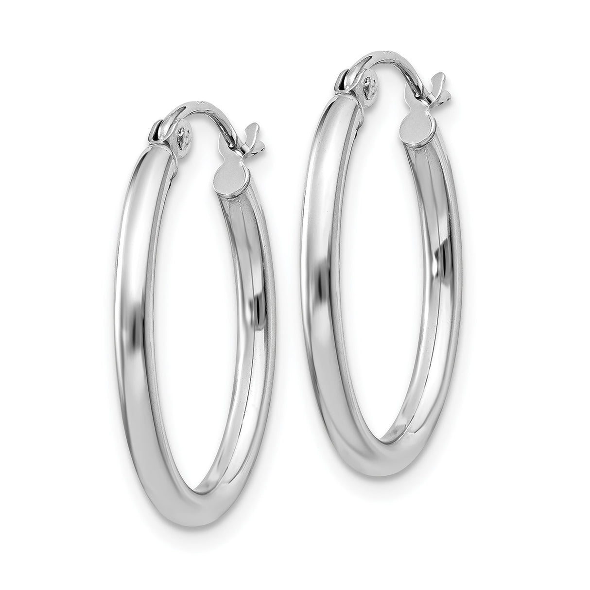 14k White Gold Oval Hoop Earrings, Polished Finish, Hinged Snap Clasp, Lightweight Design