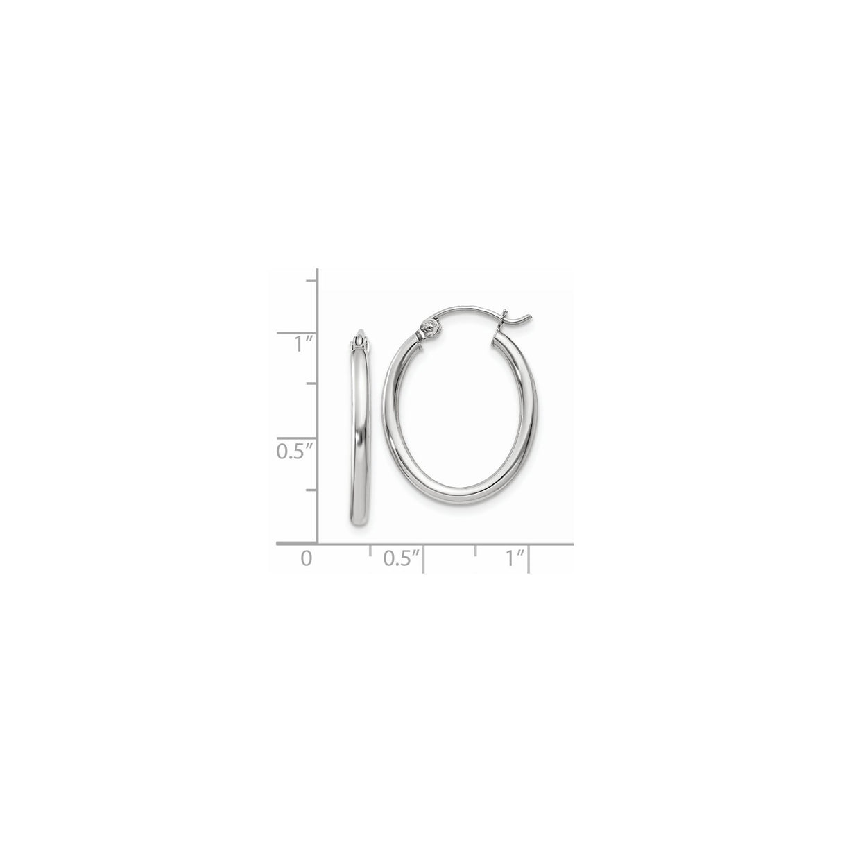 14k White Gold Oval Hoop Earrings, Polished Finish, Hinged Snap Clasp, Lightweight Design