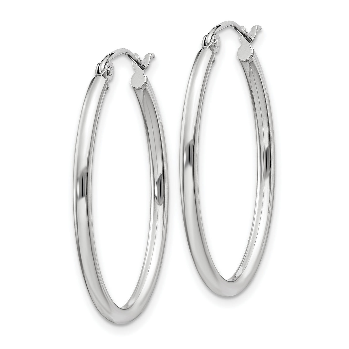 14k White Gold Oval Hoop Earrings with Hinged Snap Back Closure, Polished Finish, Medium Size