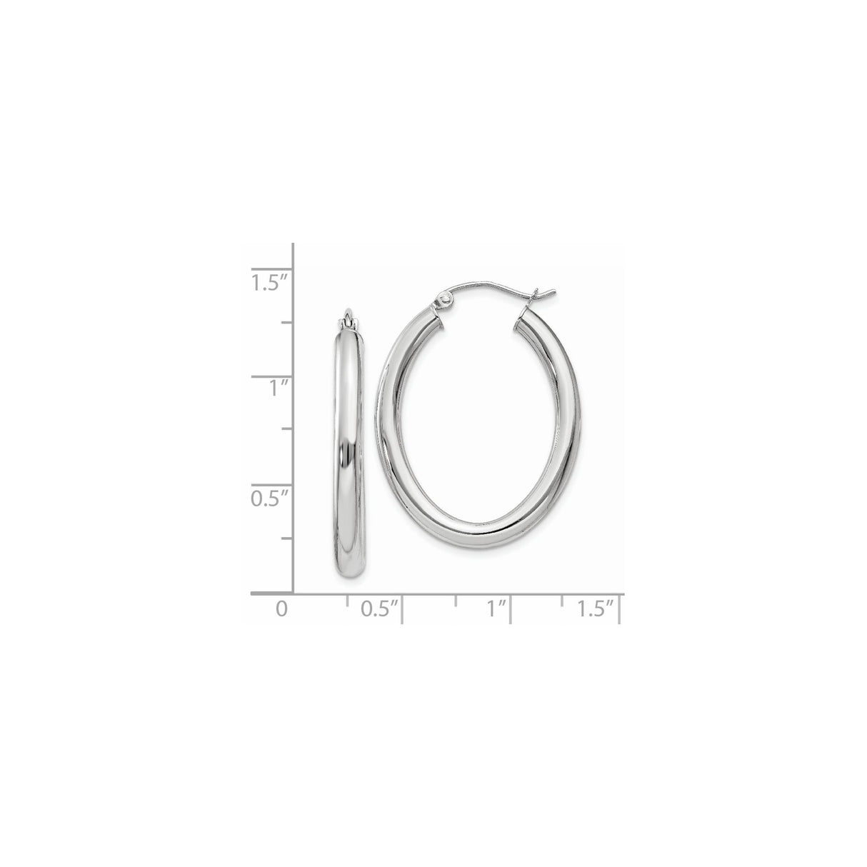 14k White Gold Hoop Earrings, Polished Oval Design, Hinged Back, Lightweight Classic Style