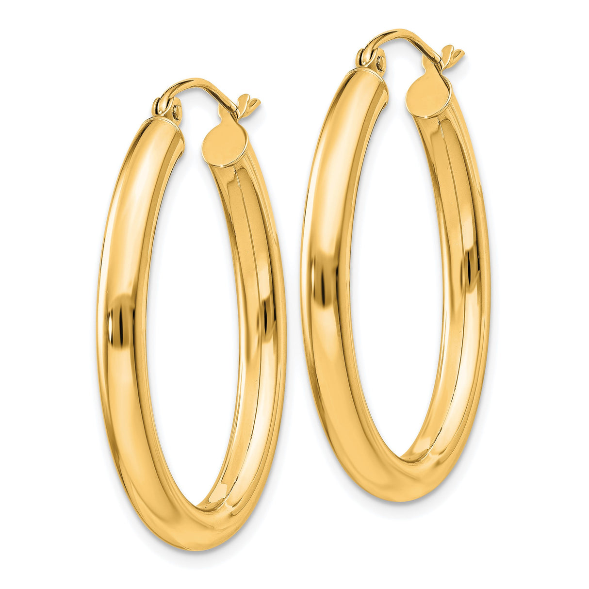 14k Yellow Gold Oval Hoop Earrings, Mid-Size, Lightweight with Secure Clasp, High-Polish Finish