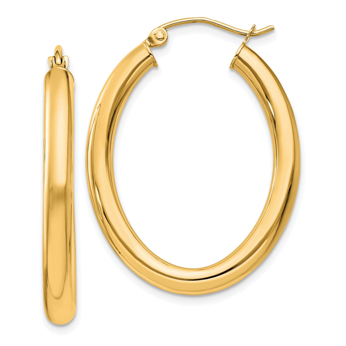 14k Yellow Gold Oval Hoop Earrings, Mid-Size, Lightweight with Secure Clasp, High-Polish Finish