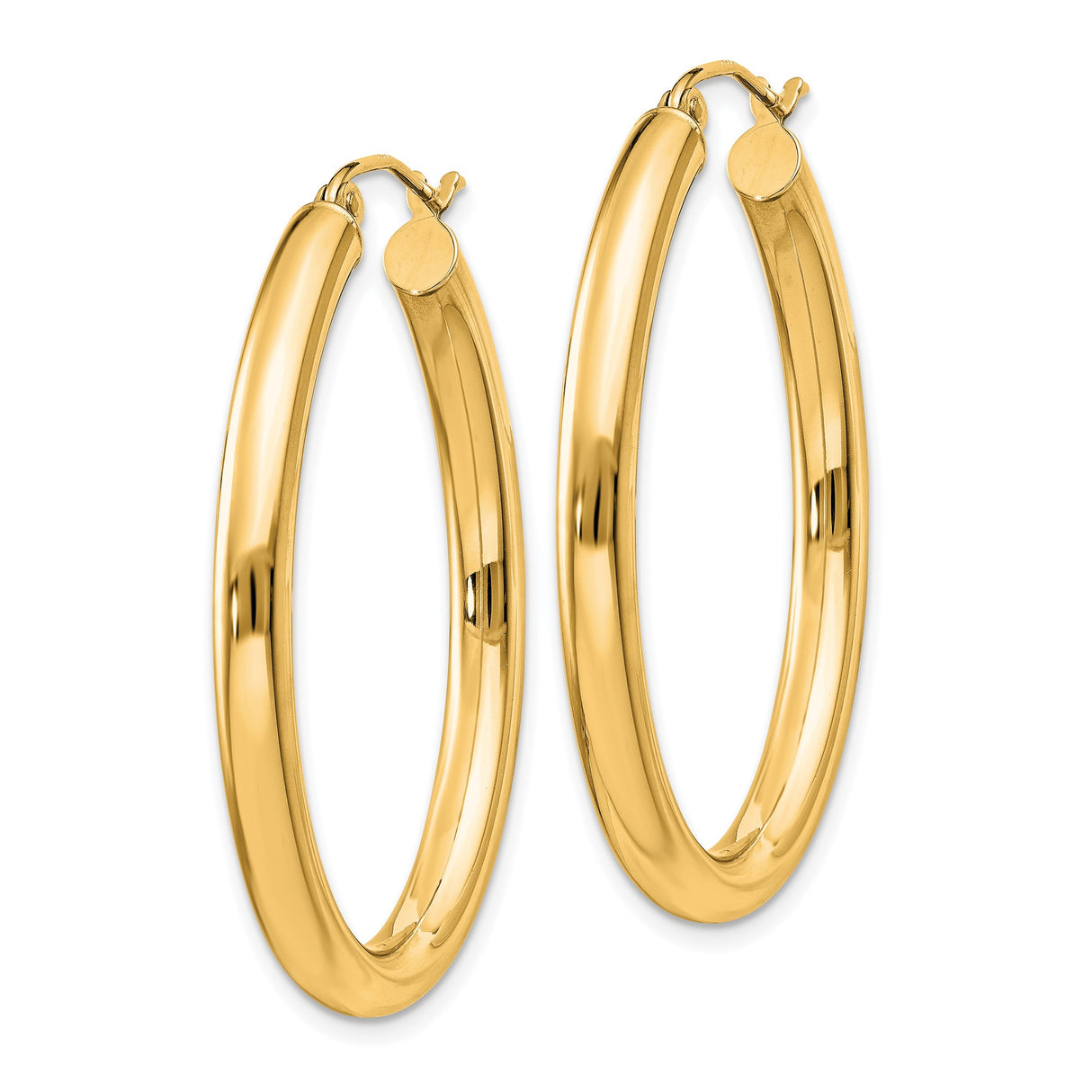 14k Yellow Gold Oval Tube Hoop Earrings, Polished Smooth Finish, Lightweight Classic Design