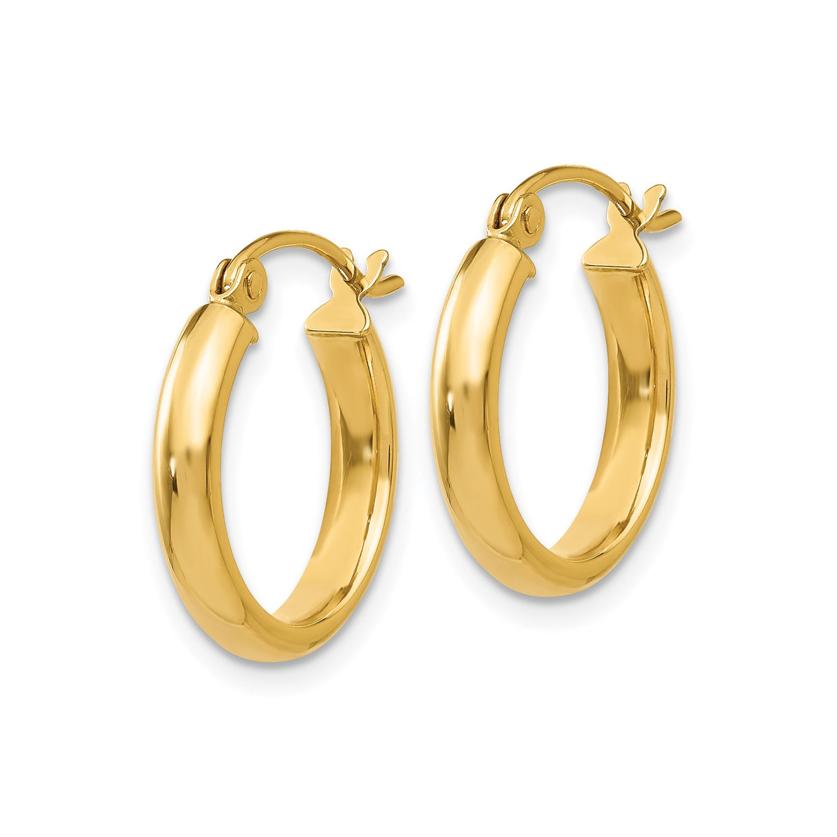 14k Yellow Gold Hoop Earrings, Polished Round Tube Hoops with Smooth Finish for Women
