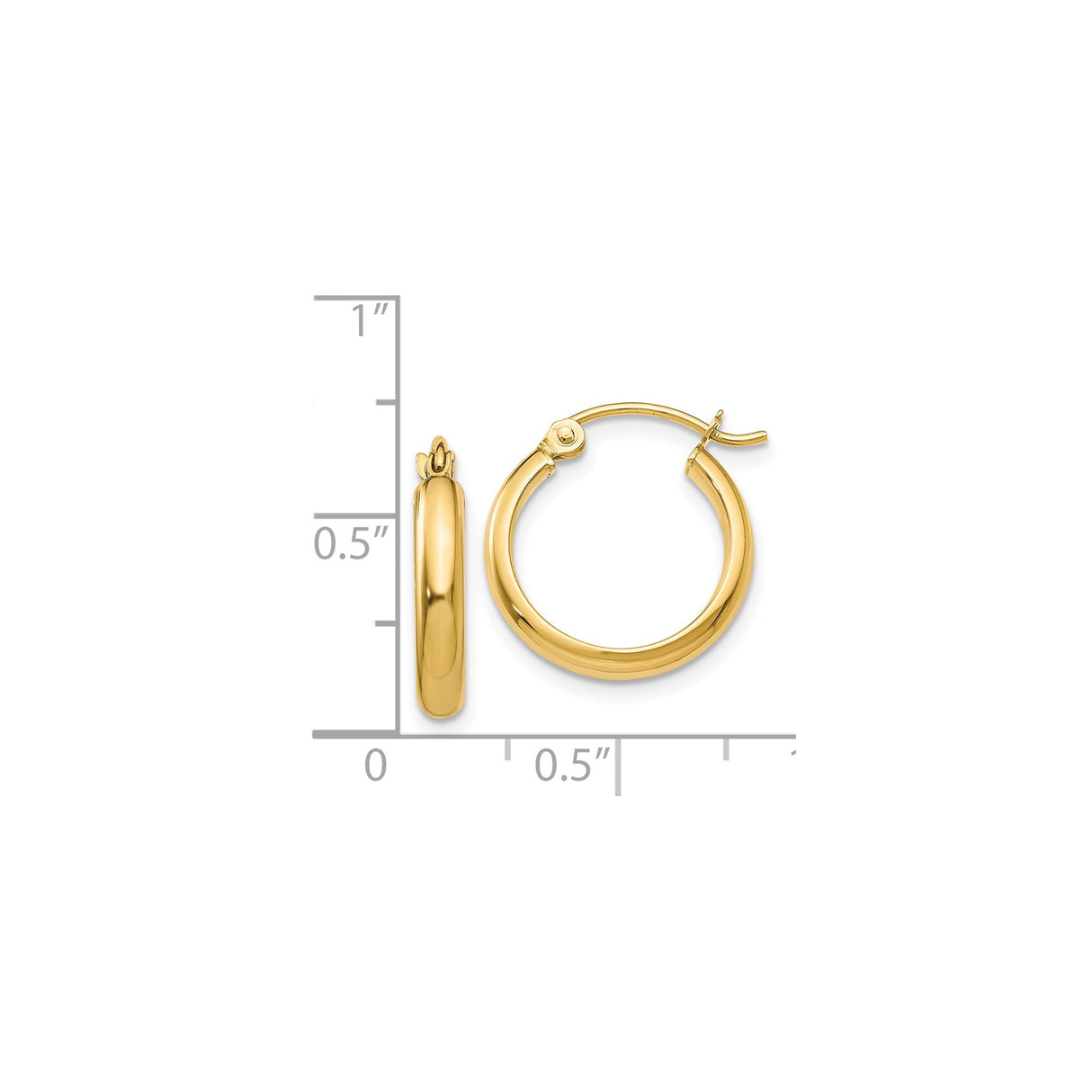 14k Yellow Gold Hoop Earrings, Polished Round Tube Hoops with Smooth Finish for Women